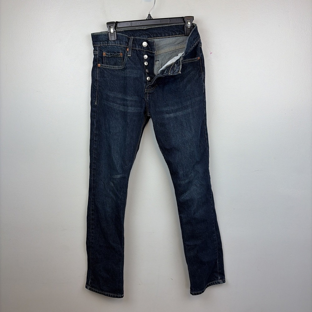 Levis 501 Premium Jeans Mens 30x32 Blue Dark Wash Button Fly Stretch Denim Pants